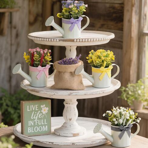 4 Set Fake Flowers Centerpieces for Tables Artificial Flower Plants Spring Farmhouse Tiered Tray Decor for Rustic Vintage Home Decor Party Wedding Office Patio Table Desk Decoration in Kuwait