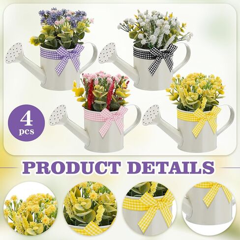 4 Set Fake Flowers Centerpieces for Tables Artificial Flower Plants Spring Farmhouse Tiered Tray Decor for Rustic Vintage Home Decor Party Wedding Office Patio Table Desk Decoration in Kuwait