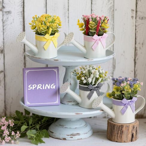 4 Set Fake Flowers Centerpieces for Tables Artificial Flower Plants Spring Farmhouse Tiered Tray Decor for Rustic Vintage Home Decor Party Wedding Office Patio Table Desk Decoration in Kuwait