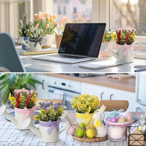 4 Set Fake Flowers Centerpieces for Tables Artificial Flower Plants Spring Farmhouse Tiered Tray Decor for Rustic Vintage Home Decor Party Wedding Office Patio Table Desk Decoration in Kuwait