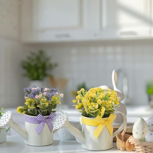 4 Set Fake Flowers Centerpieces for Tables Artificial Flower Plants Spring Farmhouse Tiered Tray Decor for Rustic Vintage Home Decor Party Wedding Office Patio Table Desk Decoration in Kuwait