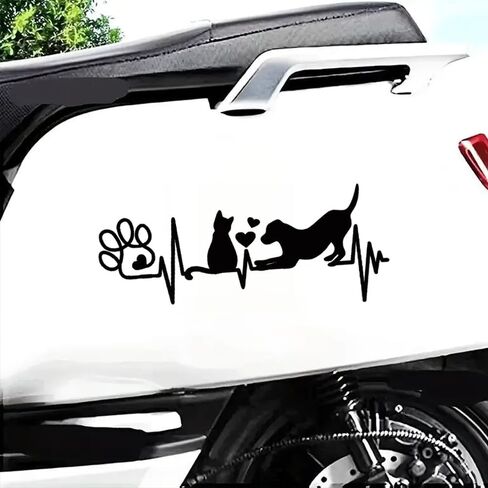 2pcs 7.87"x3.15" Dog and Cat Heartbeat Car Decal, Paw Print Sticker, Animal Lover's Fun Pet Sticker, Cute Dog & Cat Lovers Decal for Car, Laptop |CZ245 (White) in Saudi Arabia