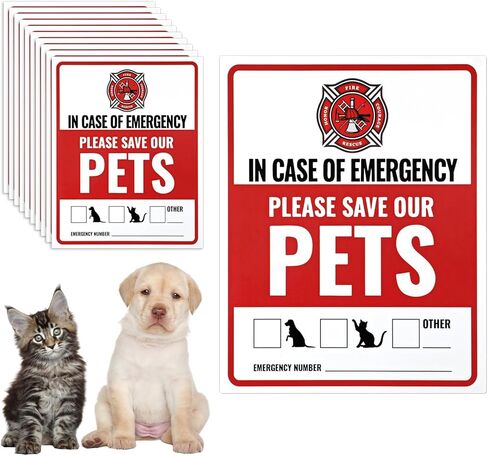 12Pcs Pets Inside Fire Rescue Sticker, 12x10cm Waterproof Strong Adhesive Pet Alert Safety Sticker in Case of Fire or Emergency Please Rescue Our Pets Stickers for Window Door Application in Kuwait