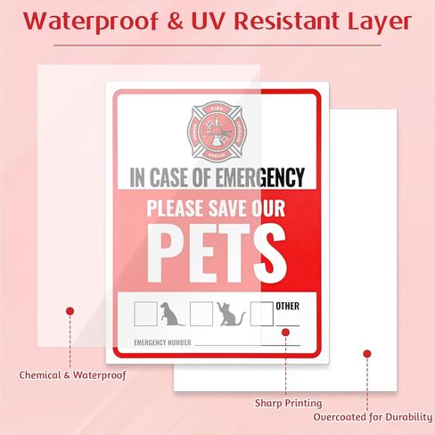 12Pcs Pets Inside Fire Rescue Sticker, 12x10cm Waterproof Strong Adhesive Pet Alert Safety Sticker in Case of Fire or Emergency Please Rescue Our Pets Stickers for Window Door Application in Kuwait