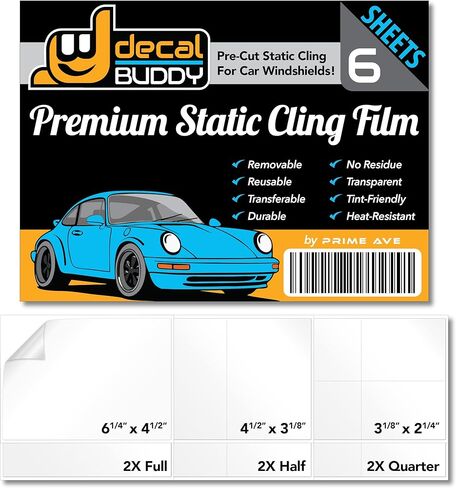 Windshield Sticker Decal Shield for Easy Application, Removable & Reuseable | No Residue Mess | Optical Clarity | 6 Sheets w/ 3 Pre-Cut Sizes (1 Pack - 6 Sheets with 3 Precision-Cut Sizes) in Kuwait