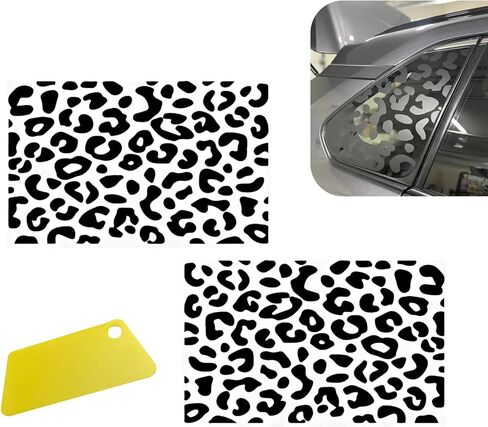 2 PCS Car Side Window Decals, Leopard Cheetah Vinyl Car Rear Quarter Glass Stickers, 16" x 29" Auto Decoration Decal with Installation Tool, Universal for Most Cars (Black) in Kuwait