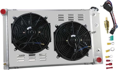 Aluminum Radiators for 1977-1987 Chevy/GMC C/K/G-Series C10 C20 C25 C30 C3500 K10 K20 El Camino Monte Carlo Regal G Body 3 Row Radiator+Shroud+12'' Electric Fans with Thermostat Relay Kit Radiador in Kuwait