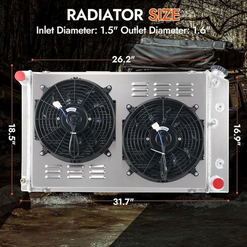 Aluminum Radiators for 1977-1987 Chevy/GMC C/K/G-Series C10 C20 C25 C30 C3500 K10 K20 El Camino Monte Carlo Regal G Body 3 Row Radiator+Shroud+12'' Electric Fans with Thermostat Relay Kit Radiador in Kuwait