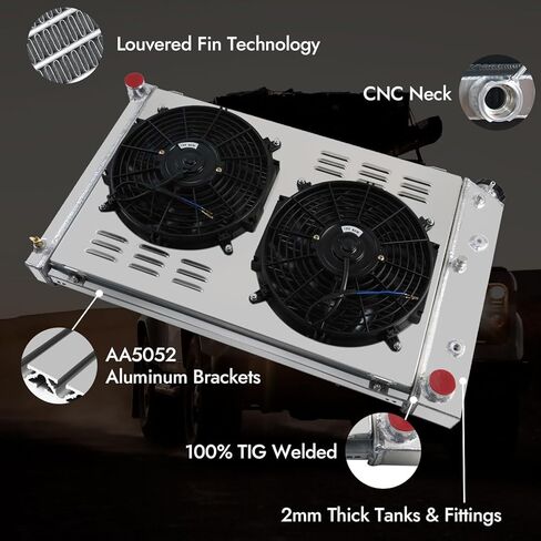Aluminum Radiators for 1977-1987 Chevy/GMC C/K/G-Series C10 C20 C25 C30 C3500 K10 K20 El Camino Monte Carlo Regal G Body 3 Row Radiator+Shroud+12'' Electric Fans with Thermostat Relay Kit Radiador in Kuwait