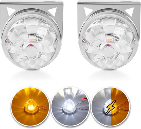 قطعتان من أضواء البطيخ LED ذات اللون المزدوج مع دعامة 90 درجة، أصفر وأحمر 5 وات LED للعلامات الجانبية وأضواء إشارة الانعطاف لشبه الشاحنات والمقطورات ATVs وسيارات الدفع الرباعي والدراجات النارية in Kuwait