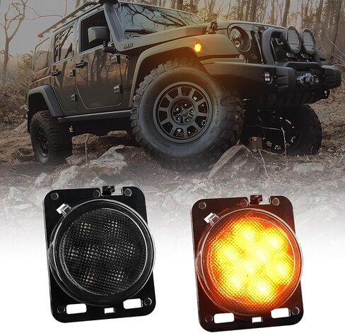 AUTOONE Upgraded Front LED Side Marker Turn Signal Lights for 2007-2018 Jeep Wrangler JK JKU, Clear Smoked Lens & Fender Amber Yellow Turn Signal Lights, Parking DRL Lamp, Pack of 2 in Kuwait