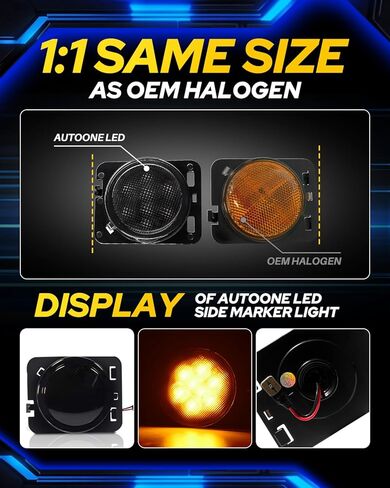 AUTOONE Upgraded Front LED Side Marker Turn Signal Lights for 2007-2018 Jeep Wrangler JK JKU, Clear Smoked Lens & Fender Amber Yellow Turn Signal Lights, Parking DRL Lamp, Pack of 2 in Kuwait