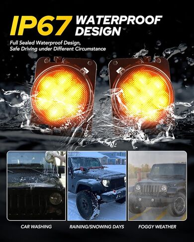 AUTOONE Upgraded Front LED Side Marker Turn Signal Lights for 2007-2018 Jeep Wrangler JK JKU, Clear Smoked Lens & Fender Amber Yellow Turn Signal Lights, Parking DRL Lamp, Pack of 2 in Kuwait