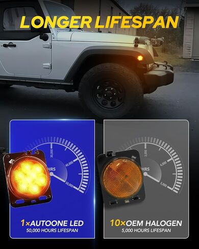AUTOONE Upgraded Front LED Side Marker Turn Signal Lights for 2007-2018 Jeep Wrangler JK JKU, Clear Smoked Lens & Fender Amber Yellow Turn Signal Lights, Parking DRL Lamp, Pack of 2 in Kuwait