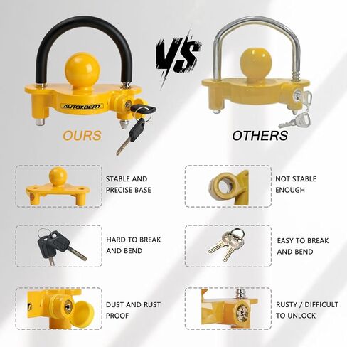 AUTOXBERT Universal Coupler Lock Trailer Locks Ball Hitch Trailer Hitch Lock Adjustable Security with Weatherproof Cover and Cap,Heavy-Duty Steel Fits 1-7/8 Inch, 2 Inch, 2-5/16 Inch Couplers, Yellow in Saudi Arabia