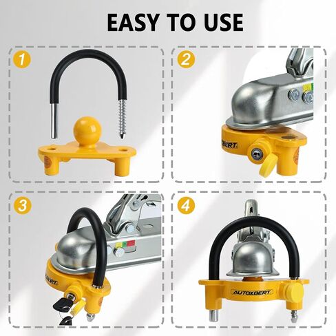AUTOXBERT Universal Coupler Lock Trailer Locks Ball Hitch Trailer Hitch Lock Adjustable Security with Weatherproof Cover and Cap,Heavy-Duty Steel Fits 1-7/8 Inch, 2 Inch, 2-5/16 Inch Couplers, Yellow in Saudi Arabia