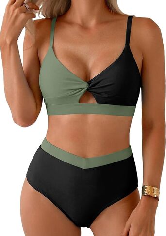 Herseas Women's Bikini Sets Twist Color Block Swimsuits 2 Piece High Waisted Bathing Suit Swim Suits 2026 Beach Wear in Saudi Arabia