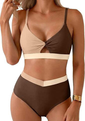 Herseas Women's Bikini Sets Twist Color Block Swimsuits 2 Piece High Waisted Bathing Suit Swim Suits 2026 Beach Wear in Saudi Arabia