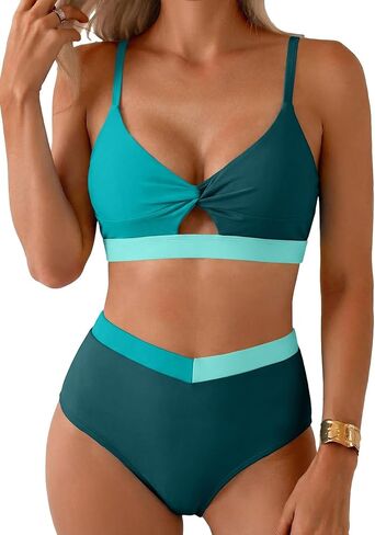Herseas Women's Bikini Sets Twist Color Block Swimsuits 2 Piece High Waisted Bathing Suit Swim Suits 2026 Beach Wear in Saudi Arabia