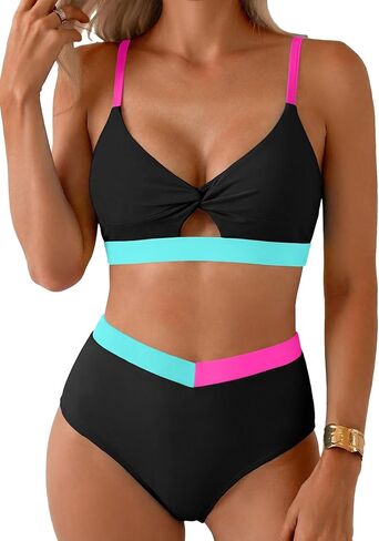 Herseas Women's Bikini Sets Twist Color Block Swimsuits 2 Piece High Waisted Bathing Suit Swim Suits 2026 Beach Wear in Saudi Arabia