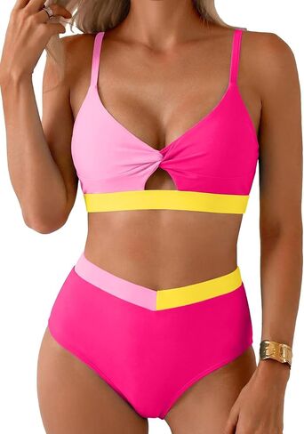 Herseas Women's Bikini Sets Twist Color Block Swimsuits 2 Piece High Waisted Bathing Suit Swim Suits 2026 Beach Wear in Saudi Arabia