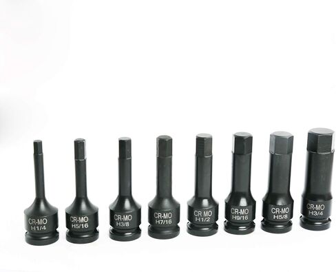 1/2" Drive Impact Socket Hex Bits | 8pc SAE Set Standard Long Air Allen Driver in Kuwait