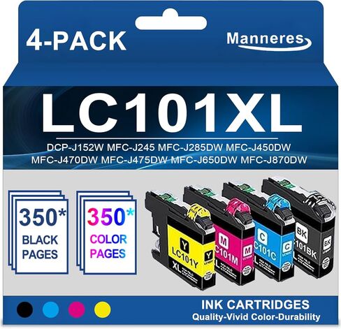 LC101XL Ink Cartridges High Yield 4-Pack Set Compatible LC101/LC103 Ink Cartridges - Replacment for Brother Printer MFC-J245 MFC-J285DW MFC-J450DW MFC-J470DW (Black,Cyan,Magenta,Yellow) in Saudi Arabia
