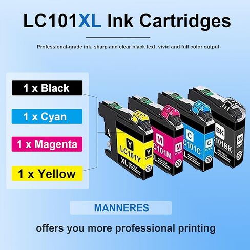 LC101XL Ink Cartridges High Yield 4-Pack Set Compatible LC101/LC103 Ink Cartridges - Replacment for Brother Printer MFC-J245 MFC-J285DW MFC-J450DW MFC-J470DW (Black,Cyan,Magenta,Yellow) in Saudi Arabia