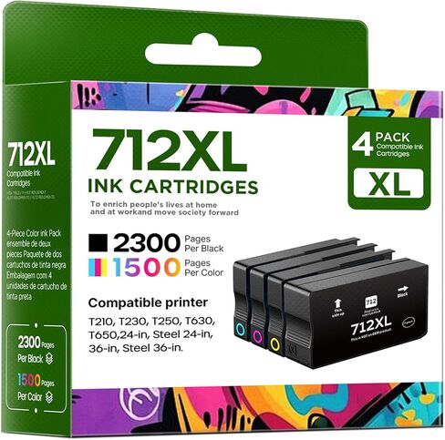 712XL Ink Cartridges Compatible Replacement for HP 712 XL 712XL Ink Cartridges Combo Pack for DesignJet T210 T630 T230 T650 Studio Plotter Printer (4 Pack, 80-ML Black, 29-ML Cyan/Magenta/Yellow) in Kuwait