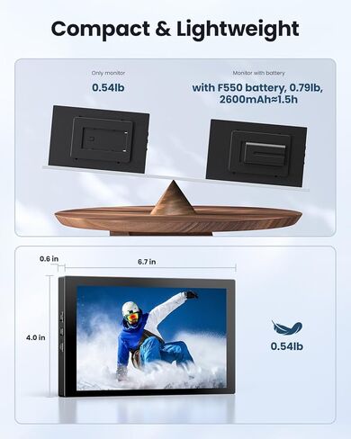 شاشة مراقبة ميدانية للكاميرا مقاس 7 بوصات، شاشة فيديو خارجية مقاس 1024 × 600 مع شاشة تصوير فوتوغرافي عالية الدقة IPS ومظلة من الشمس تدعم مدخل HDMI AV بدقة 1080 بكسل لكاميرات DSLR، البطارية غير متضمنة in Kuwait