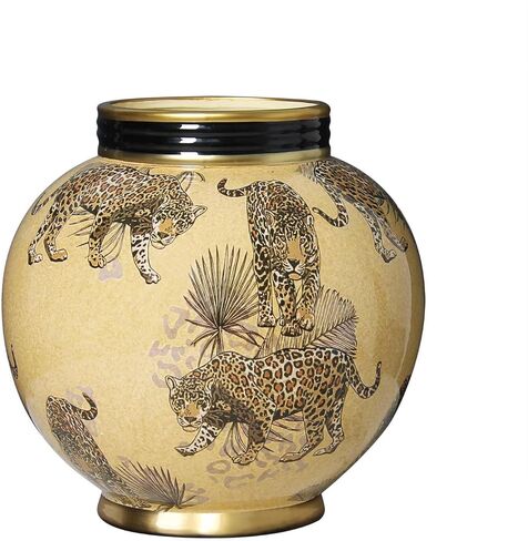 10 inch Vintage Ceramic Flower Vases with Gold Rim, Beige and Black Leopard Print Round Vase for Home Decor Accent, Farmhouse Centerpiece for Dining Table, Living Room, Shelves in Saudi Arabia