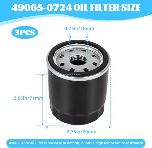 49065-0724 Oil Filter for Kawasaki FX850V FX801V FJ180V FH430V FH480V FH541V FH381-721V FH601-770D FX751-FX1000V 49065-2071 49065-7010 AM107423 120-634 1016467 Oil Filter, 3 Packs in Kuwait