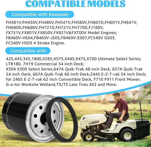 49065-0724 Oil Filter for Kawasaki FX850V FX801V FJ180V FH430V FH480V FH541V FH381-721V FH601-770D FX751-FX1000V 49065-2071 49065-7010 AM107423 120-634 1016467 Oil Filter, 3 Packs in Kuwait