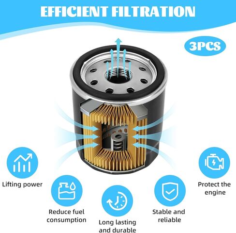 49065-0724 Oil Filter for Kawasaki FX850V FX801V FJ180V FH430V FH480V FH541V FH381-721V FH601-770D FX751-FX1000V 49065-2071 49065-7010 AM107423 120-634 1016467 Oil Filter, 3 Packs in Kuwait