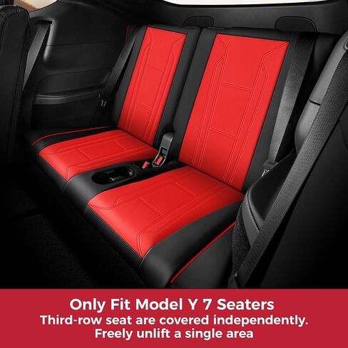 FREESOO Customized Seat Cover for Tesla Model Y 2020-2025 7 Seats, Leather Car Seat Cover Full Set Accessories, 3 Row Black Red in Kuwait