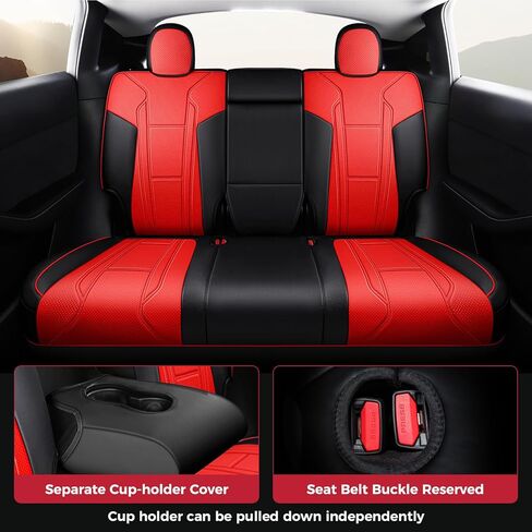 FREESOO Customized Seat Cover for Tesla Model Y 2020-2025 7 Seats, Leather Car Seat Cover Full Set Accessories, 3 Row Black Red in Kuwait