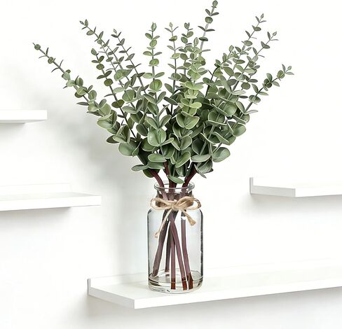 Artificial Eucalyptus Stems in Glass Vase with Faux Water, 17.5" Faux Greenery for Vase,Fake Plants for Bathroom Decor Farmhouse Room Decor Table Decorations Home Decor Wedding (Sage Green) in Saudi Arabia