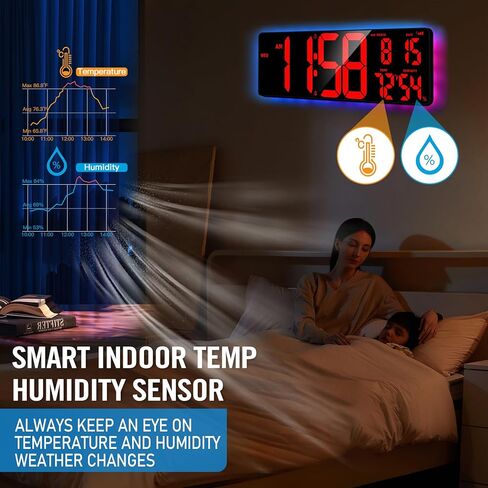 ساعة حائط رقمية LED كبيرة الحجم بتقنية البلوتوث مقاس 16.5 بوصة من TXL، ساعة مؤقت للعد لأعلى/لأسفل مع إضاءة محيطة، ساعة حائط ذات سطوع قابل للتعديل للمنزل والمكتب وصالة الألعاب الرياضية وكبار السن، التوقيت الصيفي التلقائي in Kuwait