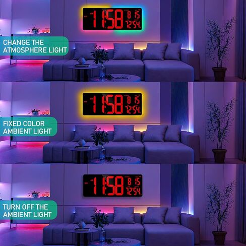 ساعة حائط رقمية LED كبيرة الحجم بتقنية البلوتوث مقاس 16.5 بوصة من TXL، ساعة مؤقت للعد لأعلى/لأسفل مع إضاءة محيطة، ساعة حائط ذات سطوع قابل للتعديل للمنزل والمكتب وصالة الألعاب الرياضية وكبار السن، التوقيت الصيفي التلقائي in Kuwait