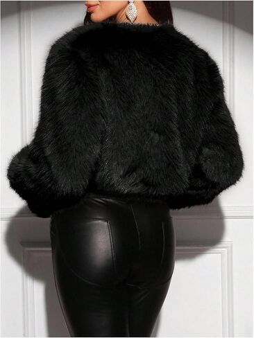 WDIRARA Women's Faux Fur Cropped Jackets Open Front Long Sleeve Fuzzy Outerwear Elegant Coat in Saudi Arabia