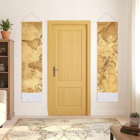 CORNER LANCE 2 Pack Old World Map Theme Vertical Tapestry, Vintage Wall Decorative Tapestries Hanging Art with Tassels for Bedroom Living Roomb Office, Home Decor Housewarming Gift (45.7x13 Inch) in Kuwait