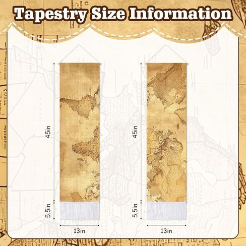 CORNER LANCE 2 Pack Old World Map Theme Vertical Tapestry, Vintage Wall Decorative Tapestries Hanging Art with Tassels for Bedroom Living Roomb Office, Home Decor Housewarming Gift (45.7x13 Inch) in Kuwait