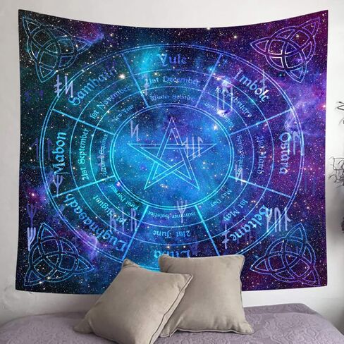 UHOMETAP Pentagram Celtic Trinity Knot Tapestry,Calendar Natural Cycle Tapestry Mandala Hippie Tapestry Starry Sky Wall Hanging for Home Dorm Decor Bedspread Table Cloth 60x60 Inches GTWYUH369 in Kuwait