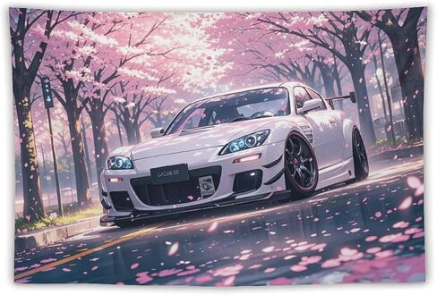 HouLaiZhe JDM سيارة نسيج Jdm سيارة Rx8 أزهار الكرز الجدار شنقا غرفة نوم ديكور المنزل المفروشات الجمالية نزهة جدار ديكور جدار الفن لغرفة المعيشة النوم 40 "× 60" in Saudi Arabia