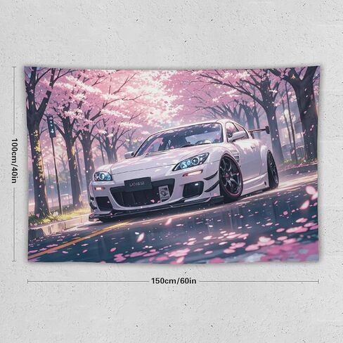 HouLaiZhe JDM سيارة نسيج Jdm سيارة Rx8 أزهار الكرز الجدار شنقا غرفة نوم ديكور المنزل المفروشات الجمالية نزهة جدار ديكور جدار الفن لغرفة المعيشة النوم 40 "× 60" in Saudi Arabia