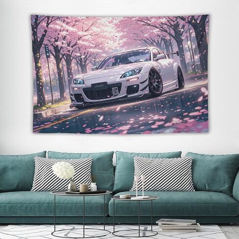 HouLaiZhe JDM سيارة نسيج Jdm سيارة Rx8 أزهار الكرز الجدار شنقا غرفة نوم ديكور المنزل المفروشات الجمالية نزهة جدار ديكور جدار الفن لغرفة المعيشة النوم 40 "× 60" in Saudi Arabia