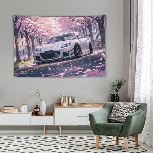 HouLaiZhe JDM سيارة نسيج Jdm سيارة Rx8 أزهار الكرز الجدار شنقا غرفة نوم ديكور المنزل المفروشات الجمالية نزهة جدار ديكور جدار الفن لغرفة المعيشة النوم 40 "× 60" in Saudi Arabia