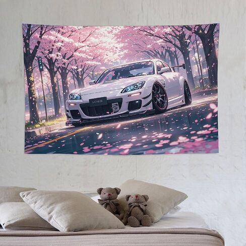 HouLaiZhe JDM سيارة نسيج Jdm سيارة Rx8 أزهار الكرز الجدار شنقا غرفة نوم ديكور المنزل المفروشات الجمالية نزهة جدار ديكور جدار الفن لغرفة المعيشة النوم 40 "× 60" in Saudi Arabia