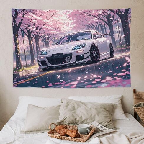 HouLaiZhe JDM سيارة نسيج Jdm سيارة Rx8 أزهار الكرز الجدار شنقا غرفة نوم ديكور المنزل المفروشات الجمالية نزهة جدار ديكور جدار الفن لغرفة المعيشة النوم 40 "× 60" in Saudi Arabia
