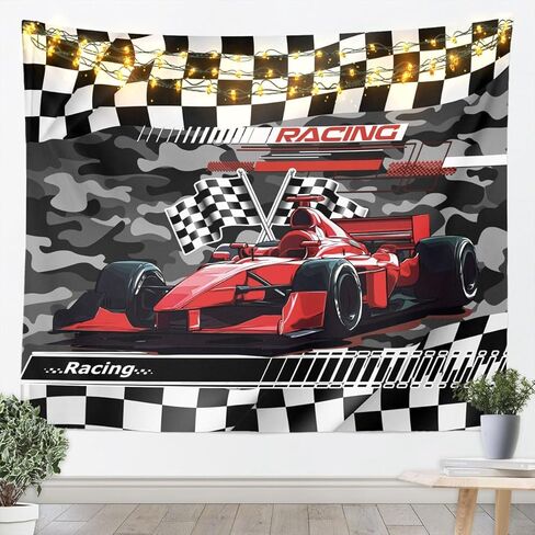 Red Race Car Kids Tapestry,Racing Flags Extreme Sports Games Wall Tapestries,Boys Men Room Decor,Geometric Checkered Patchwork Wall Hanging,Black Camo Home Wall Decor,Large 59.1 x 82.7 Inches in Kuwait